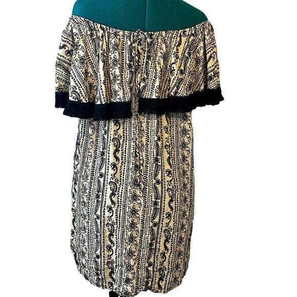 Uncle Frank by Ivy Jane Off Shoulder Dress Cream Black Boho Embroidered Size S - Picture 3 of 5